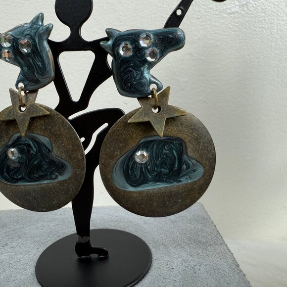 Vintage Enamel Copper Horse Cowboy Southwestern Dangle & Drop Earrings - Picture 7 of 8